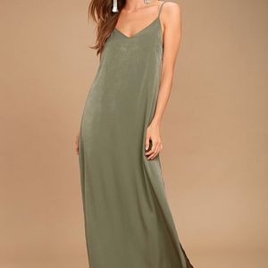 Olive Green Satin Maxi Dress